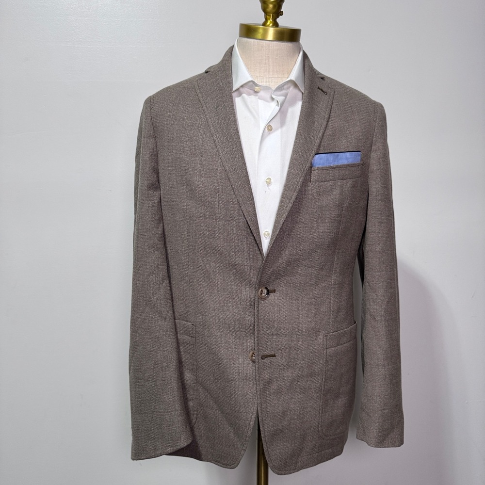 Cremieux Collection Sport Coat Blazer Mens 38 Brown Textured Linen Cotton Blend